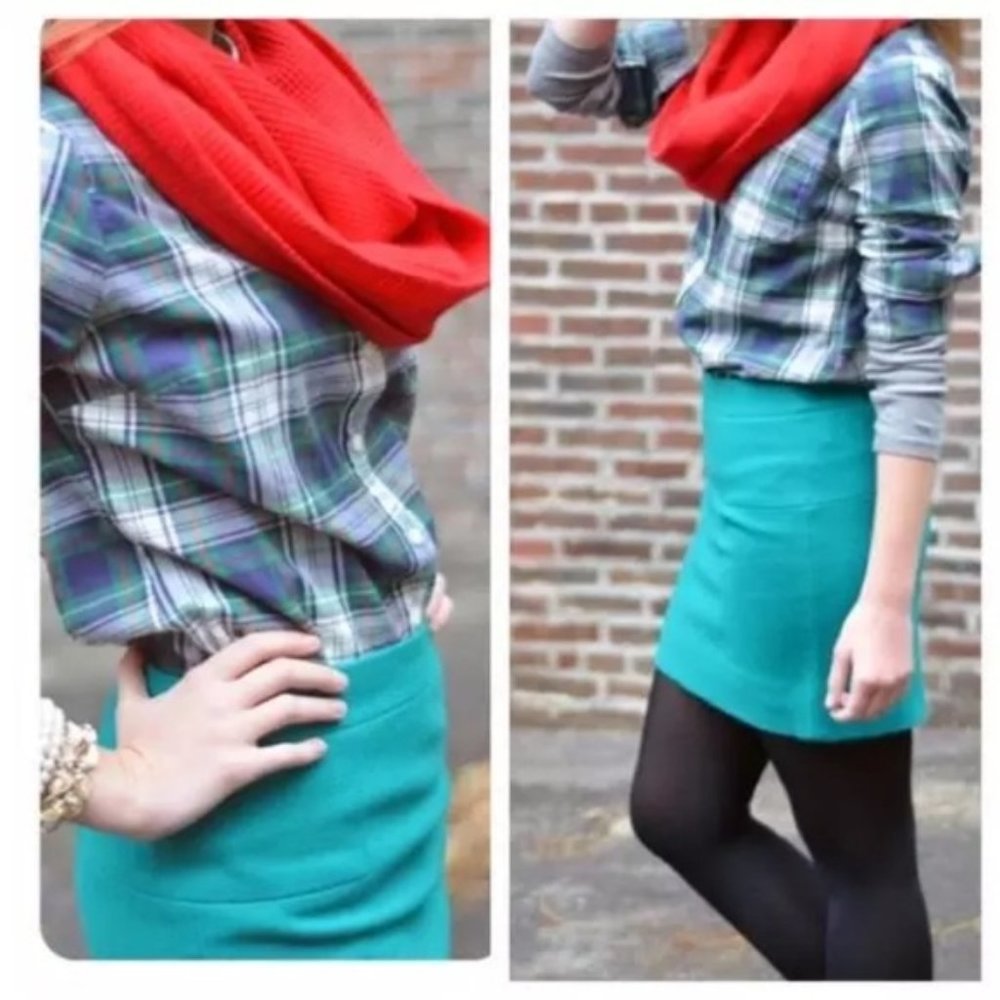 J. Crew Green Felted Wool Mini Skirt